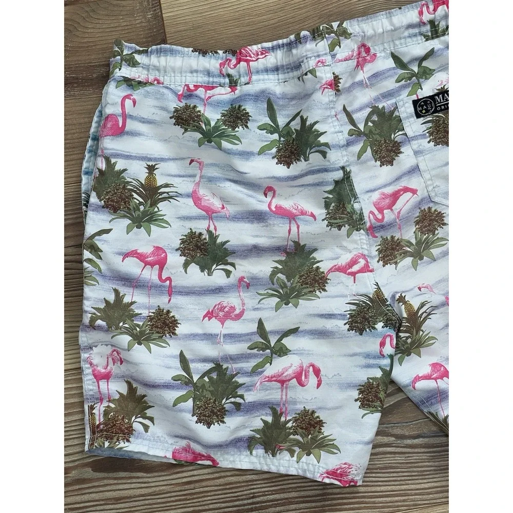 Maui And Sons Swim Shorts Trunks Mens Large Palm Tree Flamingo‎ Lined 412